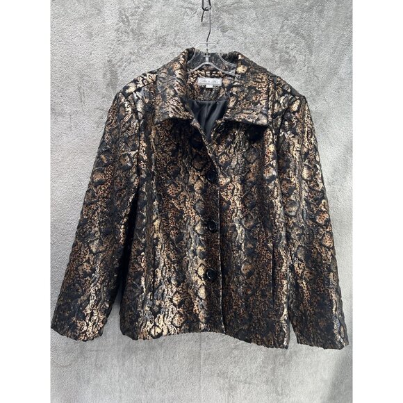 Birch Hill Women’s 1x Faux Snakeskin Metallic Gold Black Blazer Jacket Sexy - Picture 1 of 8